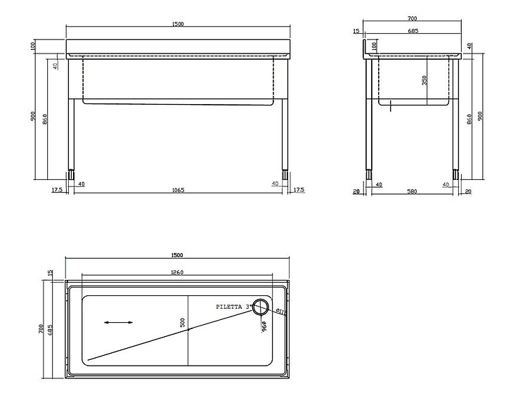 Стол для грязной посуды Dihr котломоечный 1500 мм