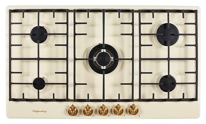 Варочная панель Kuppersberg FV9TGRZ C Bronze газовая, бежевая с фурнитурой под бронзу