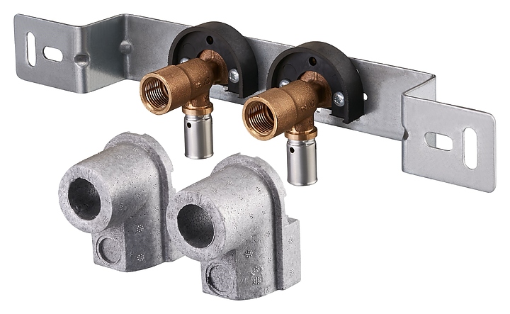 Шина монтажная П-образная с 2 пресс-водорозетками удлиненными Oventrop Cofit P 1518198, PN 10, 16х2 мм - Rp 1/2