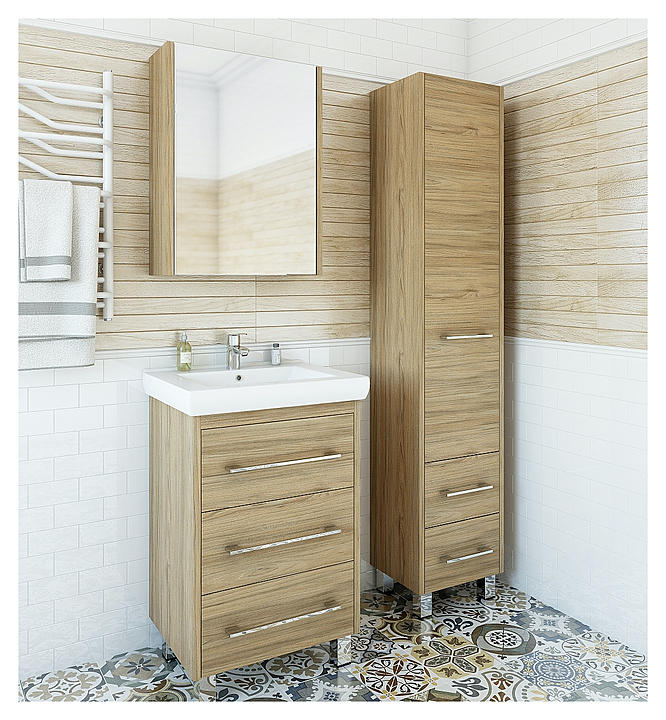 Гарнитур Sanflor Ларго 70 см, 4 предмета, напольный, с левост. зеркалом, с правост. пеналом, швейцарский вяз