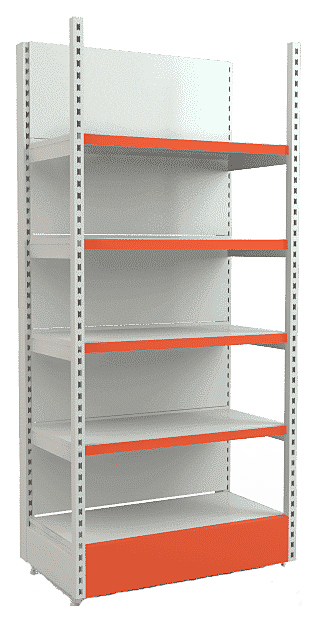 Стеллаж с передней стойкой дискаунтерный Евромаркет L=1250, H=2250, G=500 с полками 4х500 мм