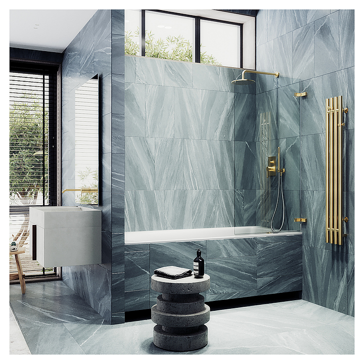 Шторка на ванну MaybahGlass MGV-645-3 70,5х140 см, поворотная, золото