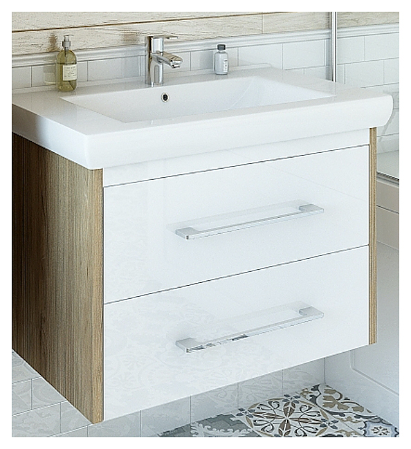 Тумба с раковиной Sanflor Ларго 2 80 см подвесная, вяз швейцарский