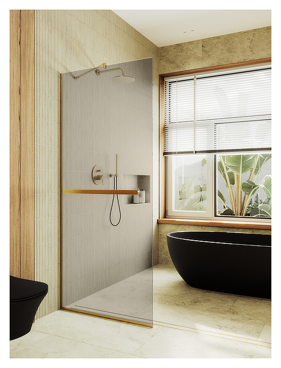 Перегородка душевая с полотенцедержателем MaybahGlass MGD-727-3у 79х195 см, бронза, золото