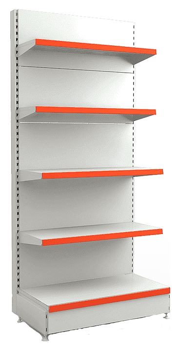 Стеллаж торцевой Евромаркет L=800, H=1820, G=500 с полками 2х400 мм, 2х300 мм, нижний цоколь, дополнительная стойка