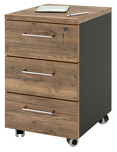Тумба мобильная ZAMM 3 ящика 41х50х61,3 см фасад дуб Галифакс олово, корпус черный