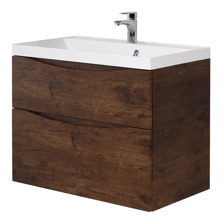 Тумба с раковиной BelBagno MARINO-H60-800-2C-SO-BL-P + BB800/450-LV-MR-PR перелив слева, Bianco Lucido