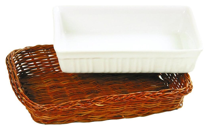 Блюдо P.L. Proff Cuisine S1293 17,5х11,5 см h=3,5 см (фарфор) прямоугольное белое с плетеной подставкой 