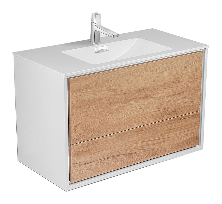 Тумба под раковину Vincea Alessia 900 Y.Oak + L.White 90х46,6 см, с 2 ящиками, подвесная, желтый дуб, белая эмаль