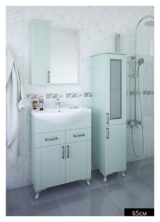 Гарнитур Sanflor Глория 65 см, 4 предмета, с левост. зеркалом, с левост. пеналом, серый