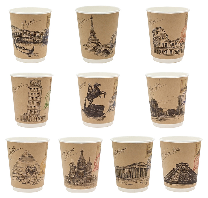 Стакан бумажный ПАПЕРСКОП РУС 400 мл Города мира крафт