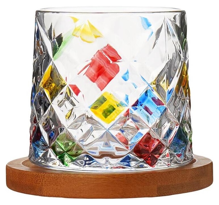 Стакан Олд Фэшн P.L. Barbossa S0555 Mosaic Square 290 мл d=8,8/8 см h=8,1 см (стекло) крутящийся на деревянной подставке