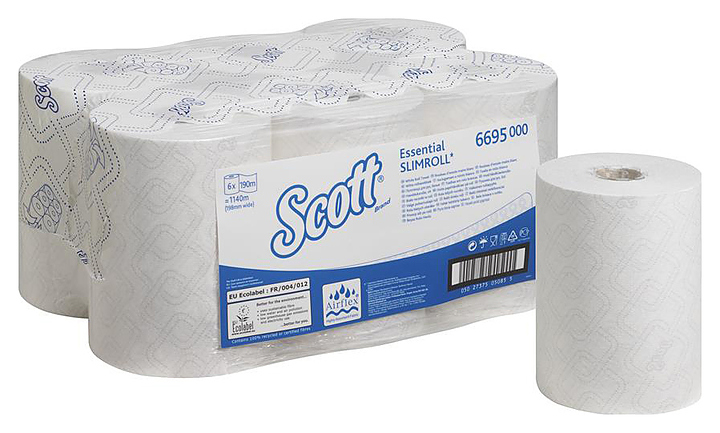 Полотенца бумажные для диспенсера Kimberly-Clark Scott Essential Slimroll 6695 рулонные 19х19,8 см, 6х190 метров