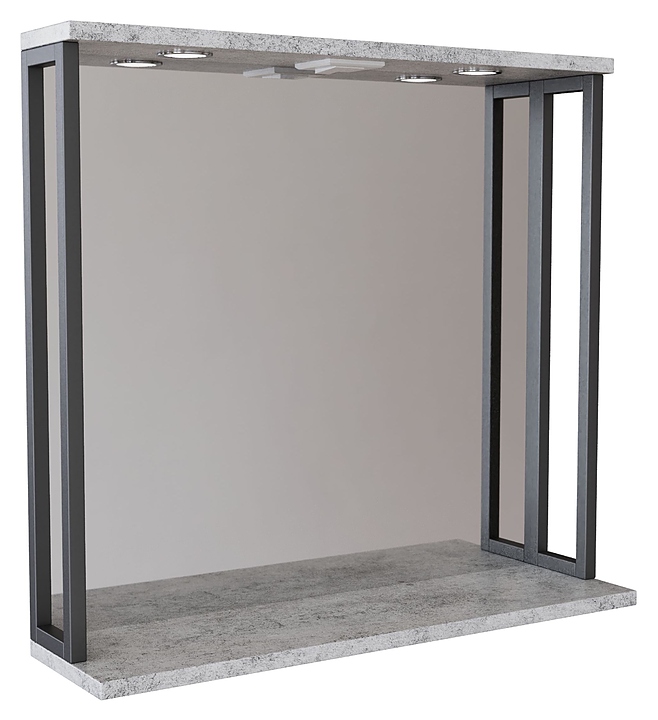 Зеркало Mixline Бруклин 80х70 см с подсветкой и полкой, бетон