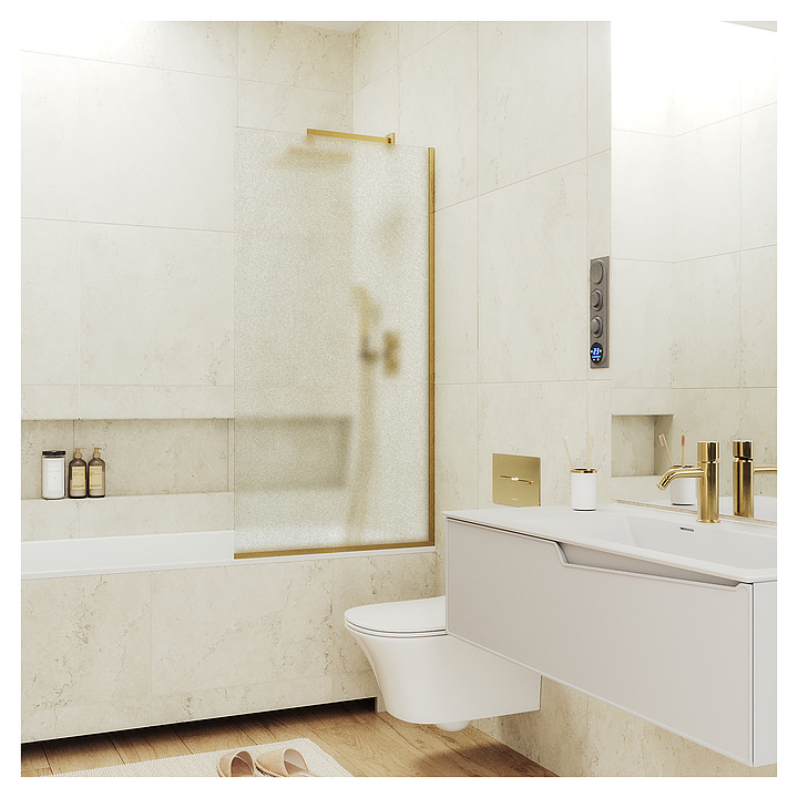 Шторка на ванну MaybahGlass MGV-95-3у 90х140 см, сатин, золото