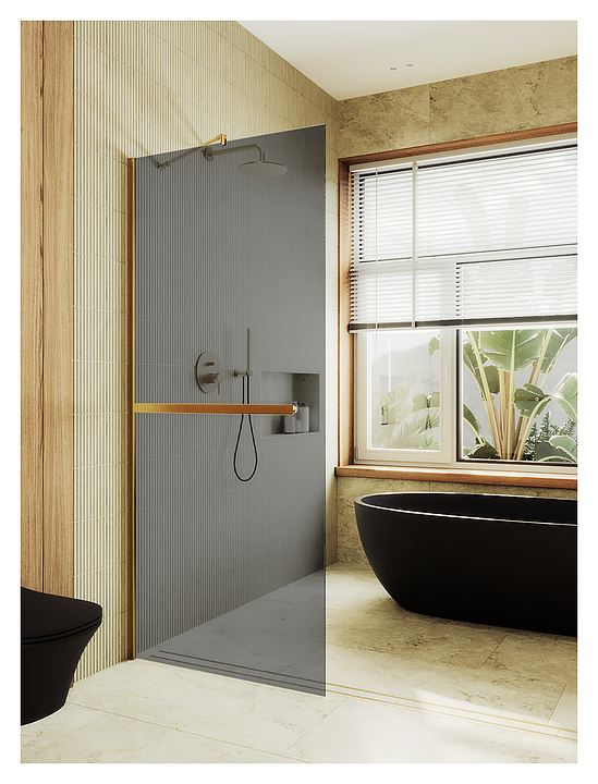 Перегородка душевая с полотенцедержателем MaybahGlass MGD-729-3ш 79х195 см, графит, золото