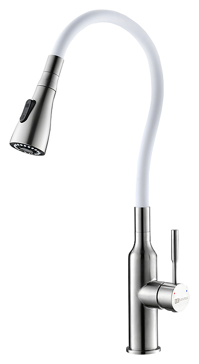 Смеситель для кухни LEMARK Expert LM5082S-White с гибким поворотным изливом, хром/белый