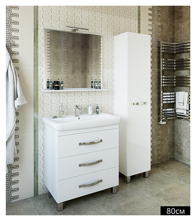 Гарнитур Sanflor Одри 2 80 см, 4 предмета, с напольной тумбой, с левост. пеналом, белый