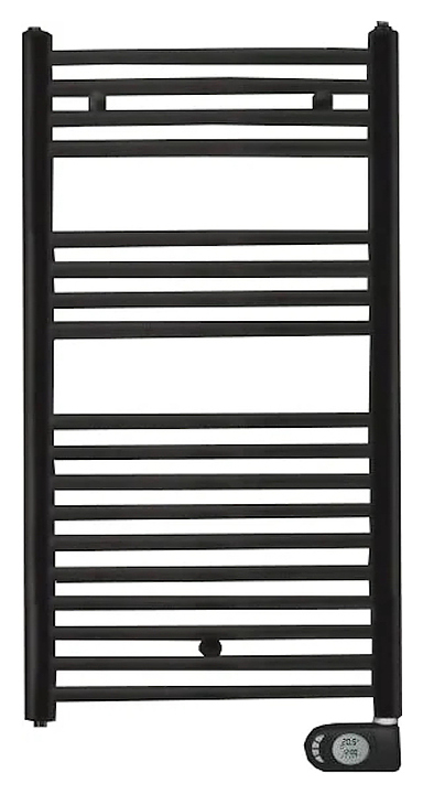 Полотенцесушитель электрический Zehnder Aura PBEBZ-090-50/MQ RAL9005 нижнее справа, черный матовый