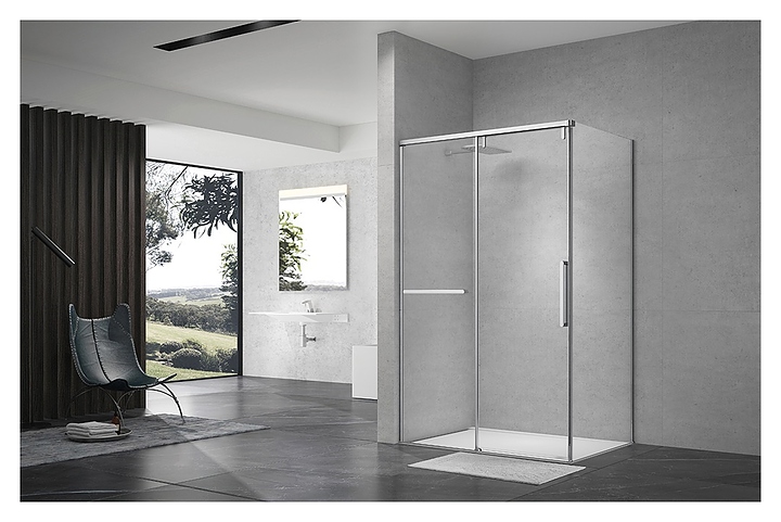Уголок душевой Terminus Альба 2ES90х120C 90х120х220 см, прозрачное стекло, профиль хром
